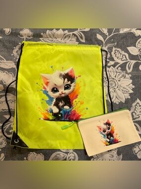 Colorful Drawstring Bag and Pouch, 2 piece set, NWOT